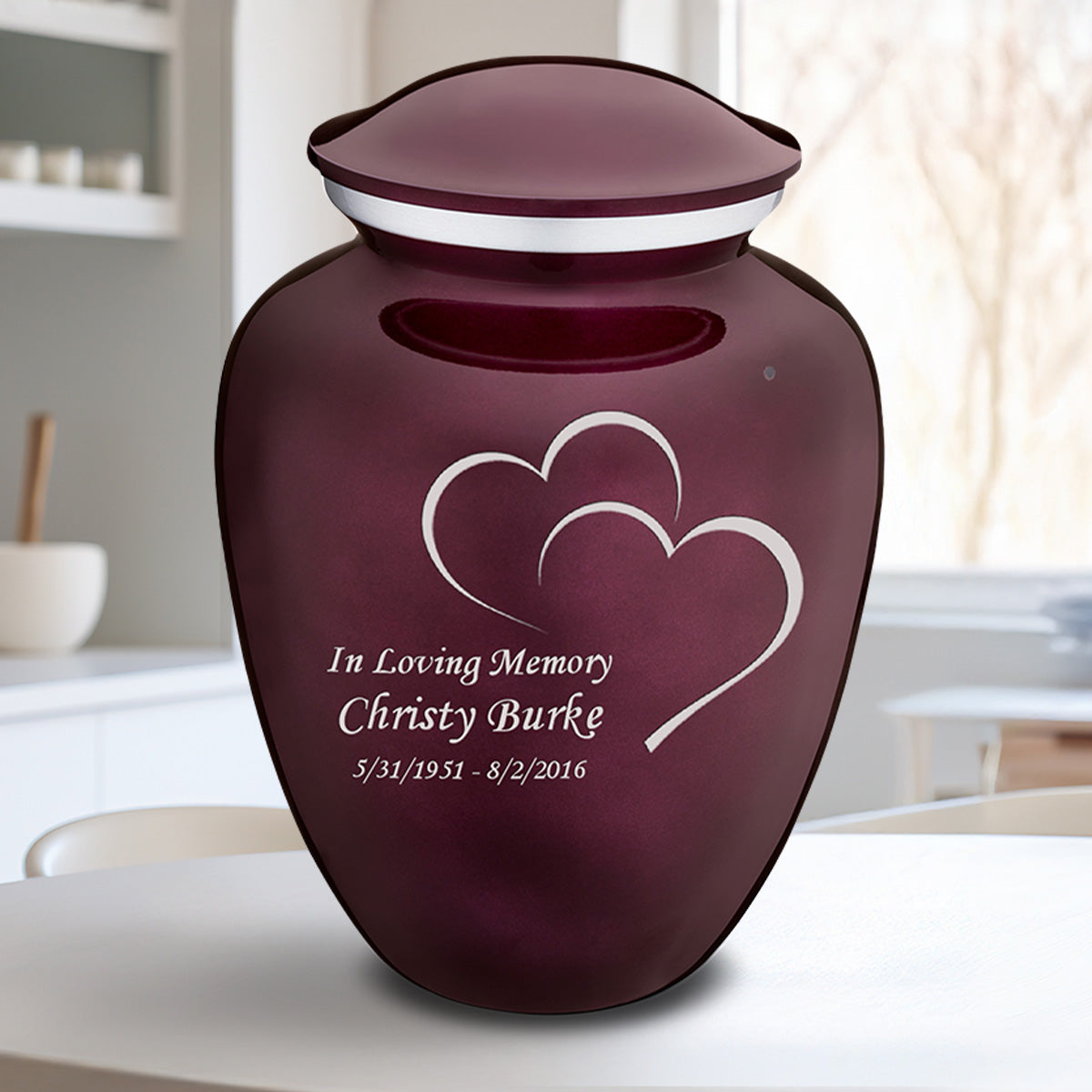 Adult Embrace Cherry Purple Hearts Cremation Urn