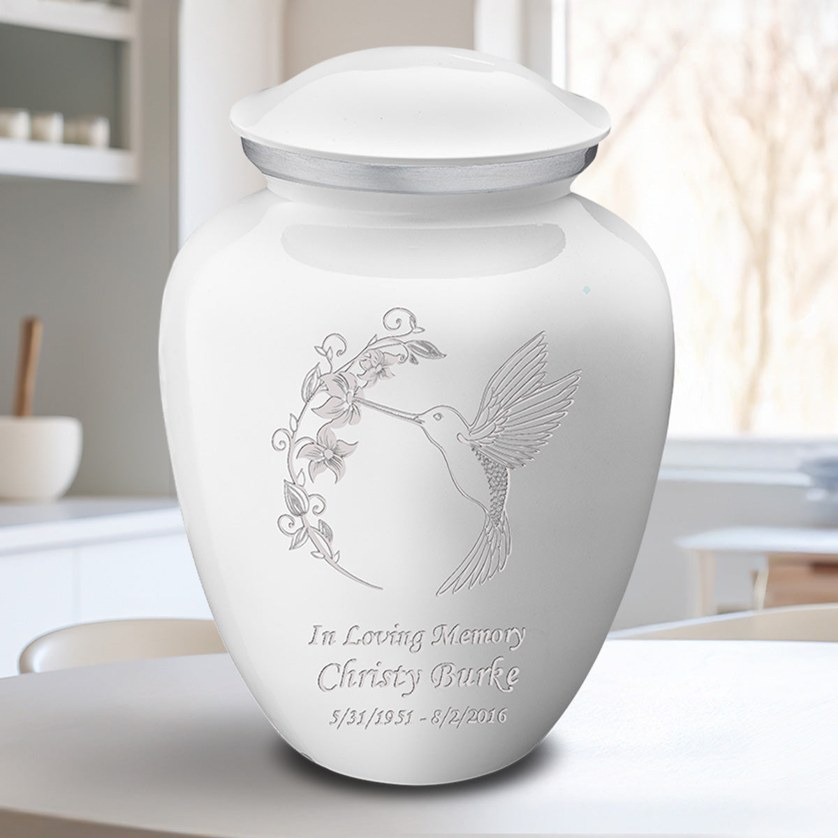 Adult Embrace White Hummingbird Cremation Urn