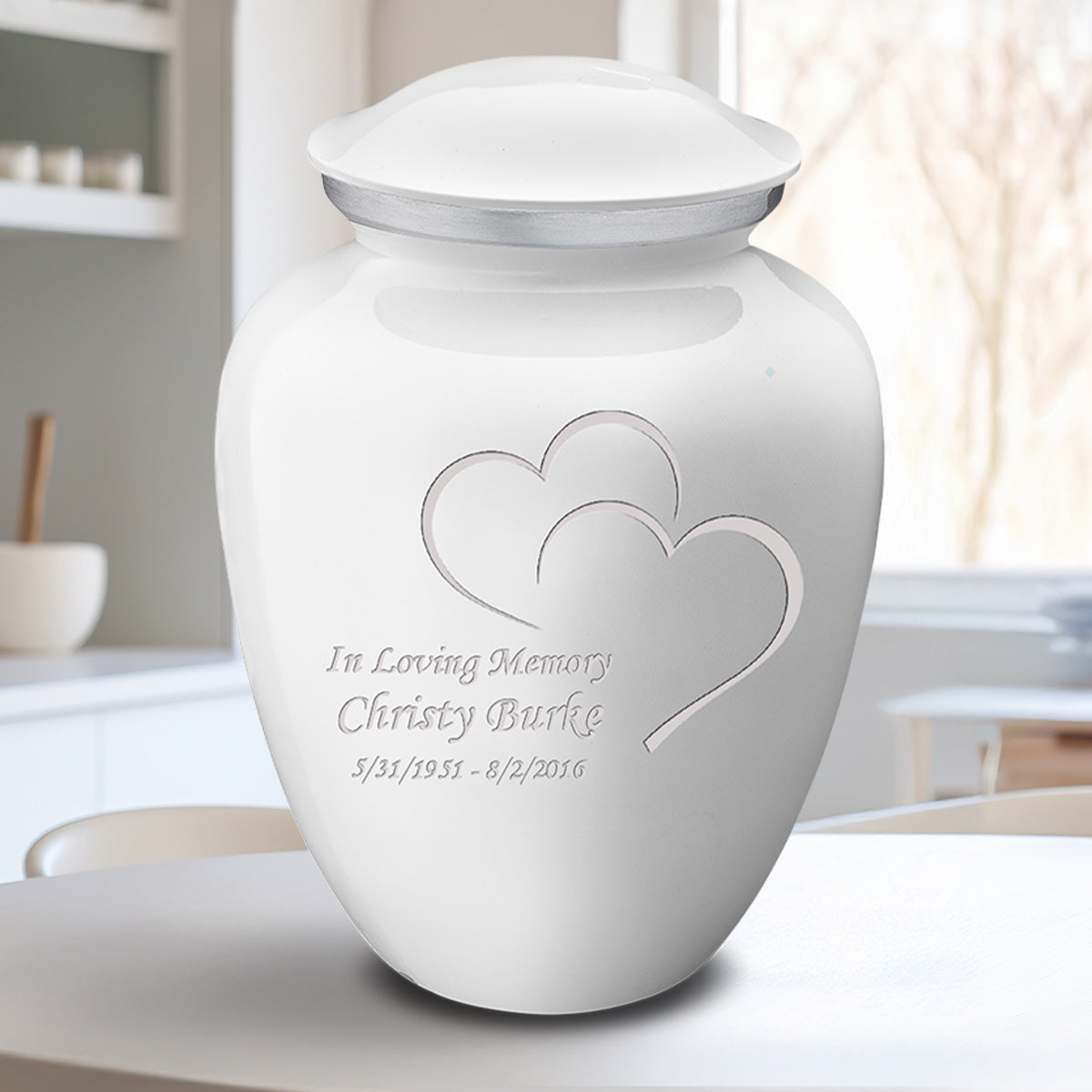 Adult Embrace White Hearts Cremation Urn