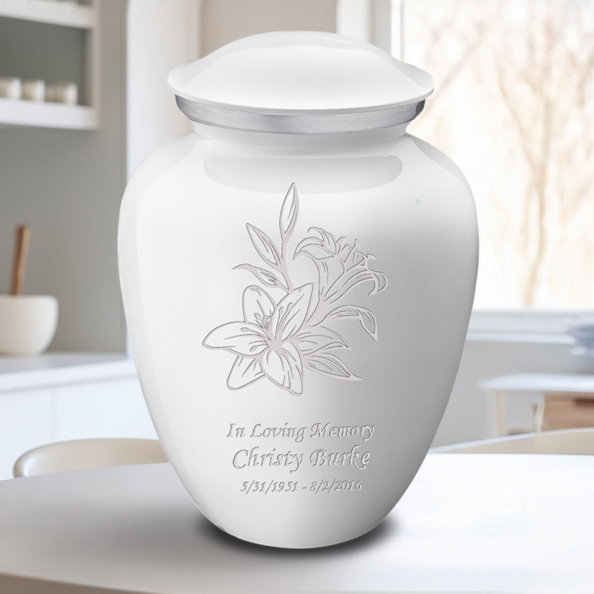 Adult Embrace White Lily Cremation Urn