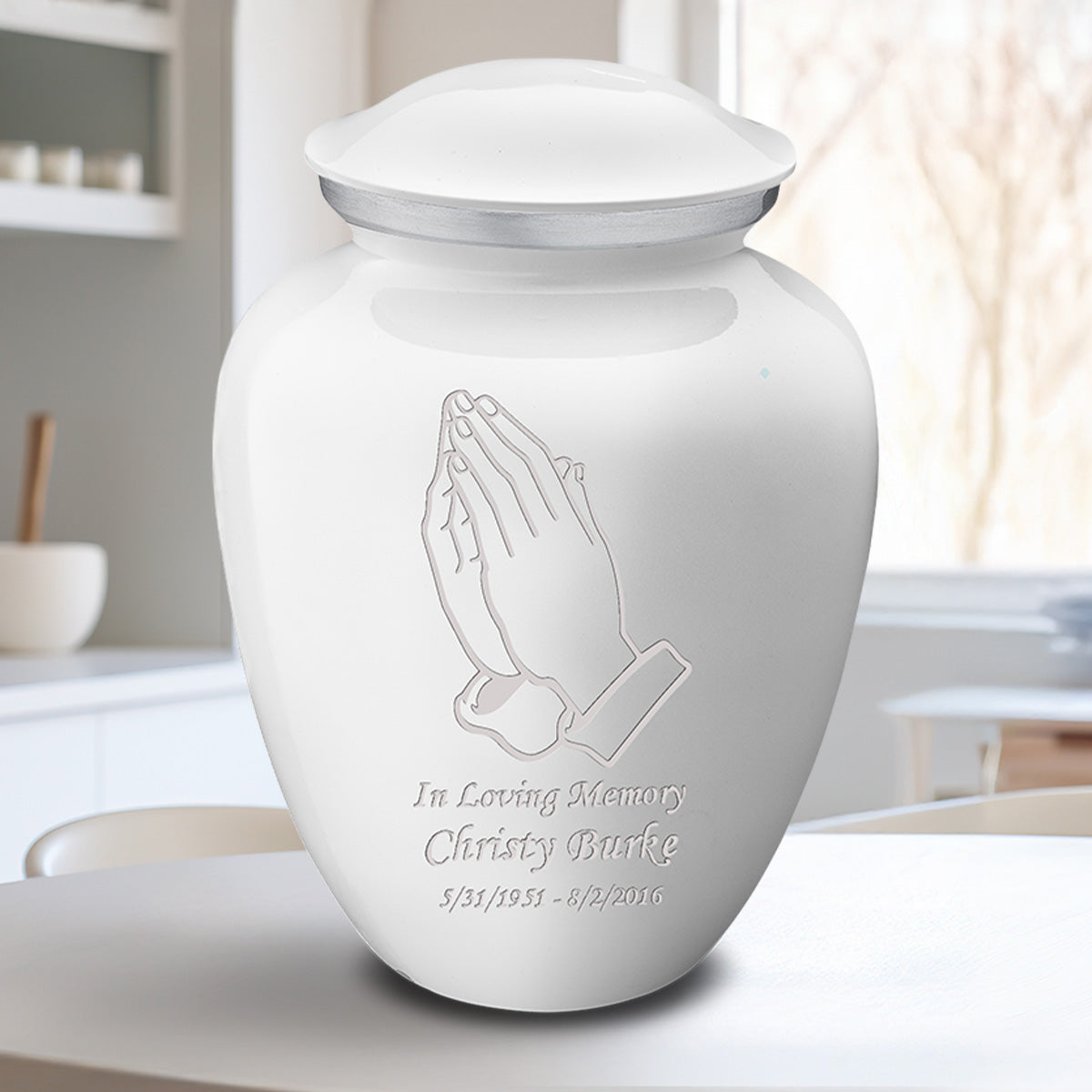 Adult Embrace White Praying Hands Cremation Urn