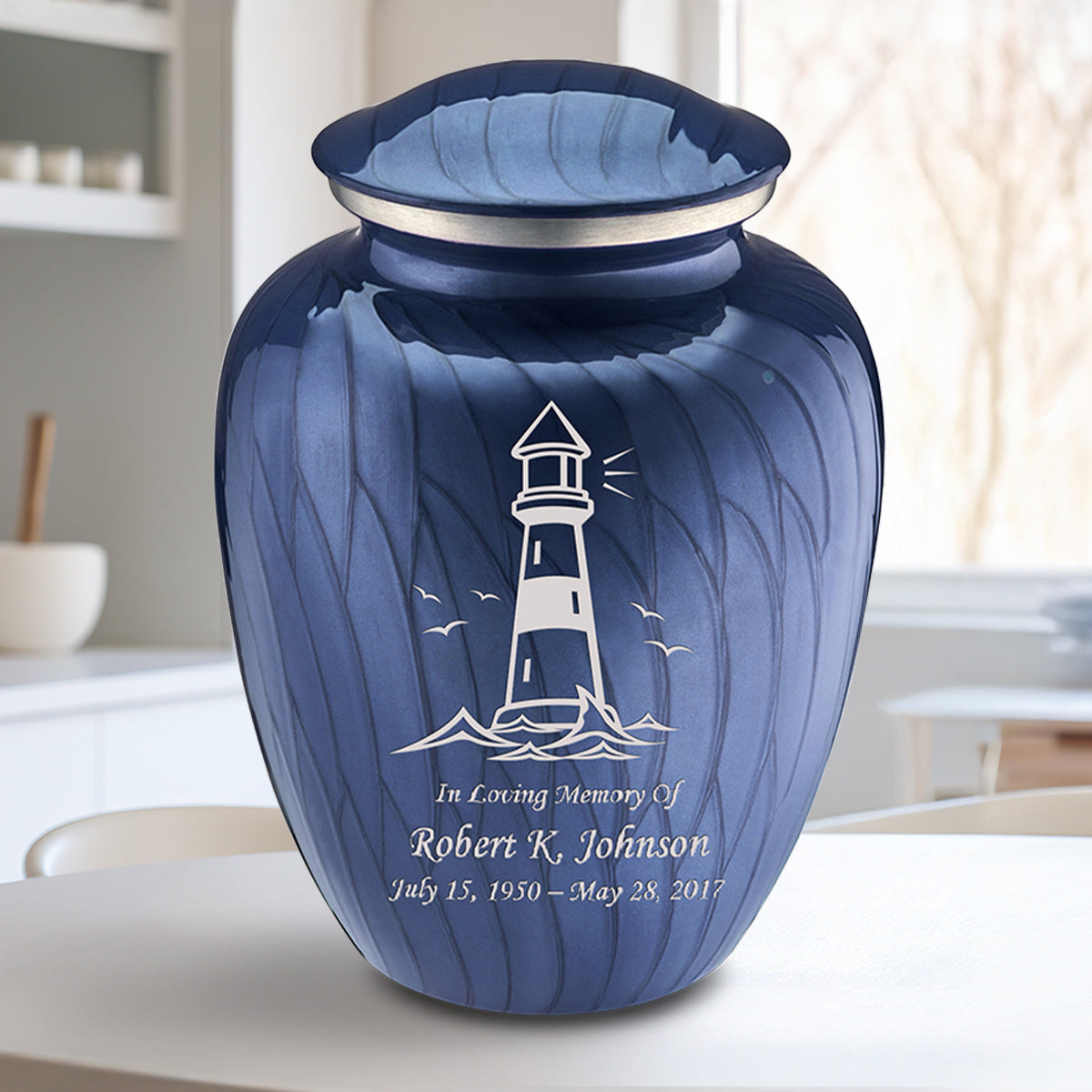 Adult Embrace Pearl Cobalt Blue Lighthouse Cremation Urn