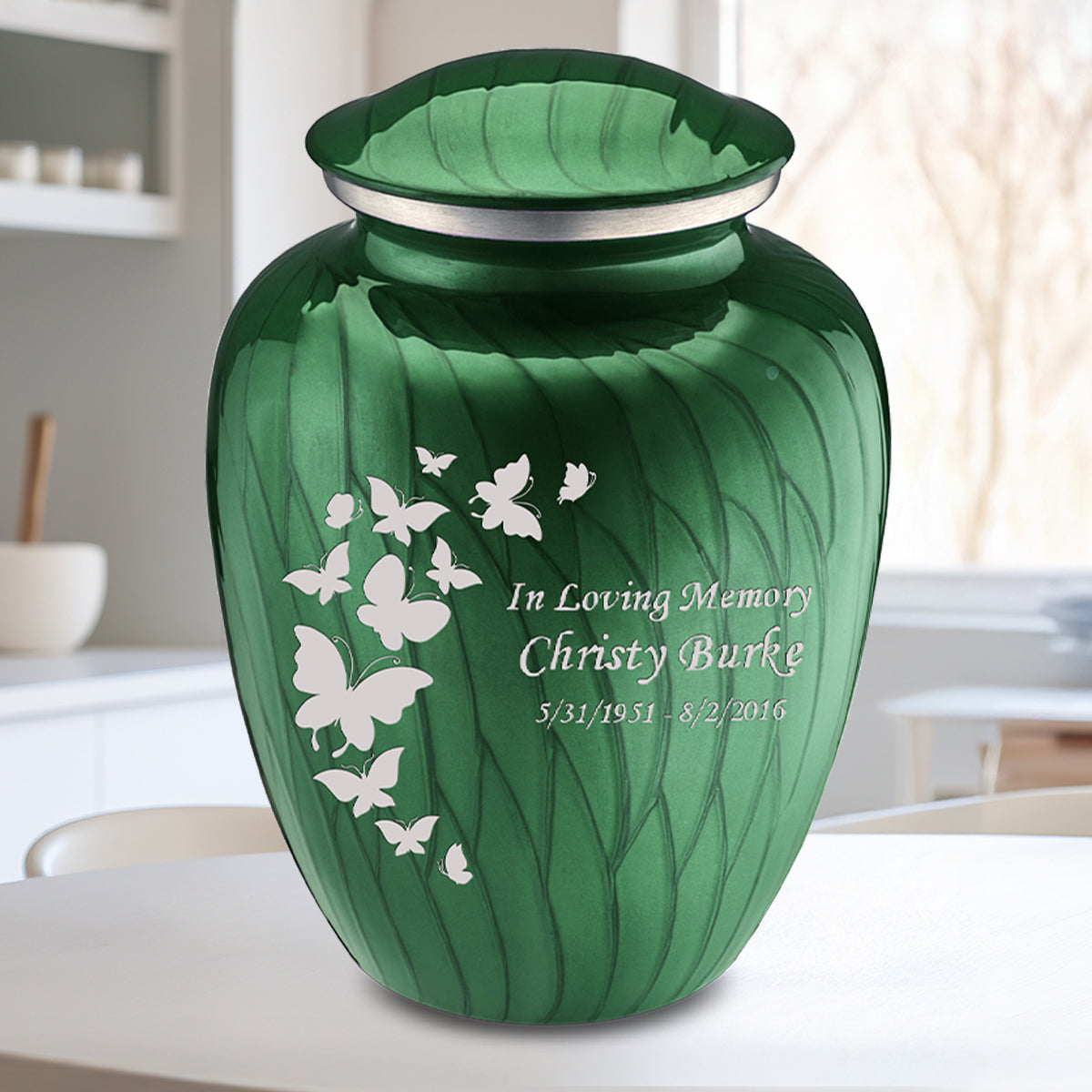 Adult Embrace Pearl Green Butterfly Cremation Urn