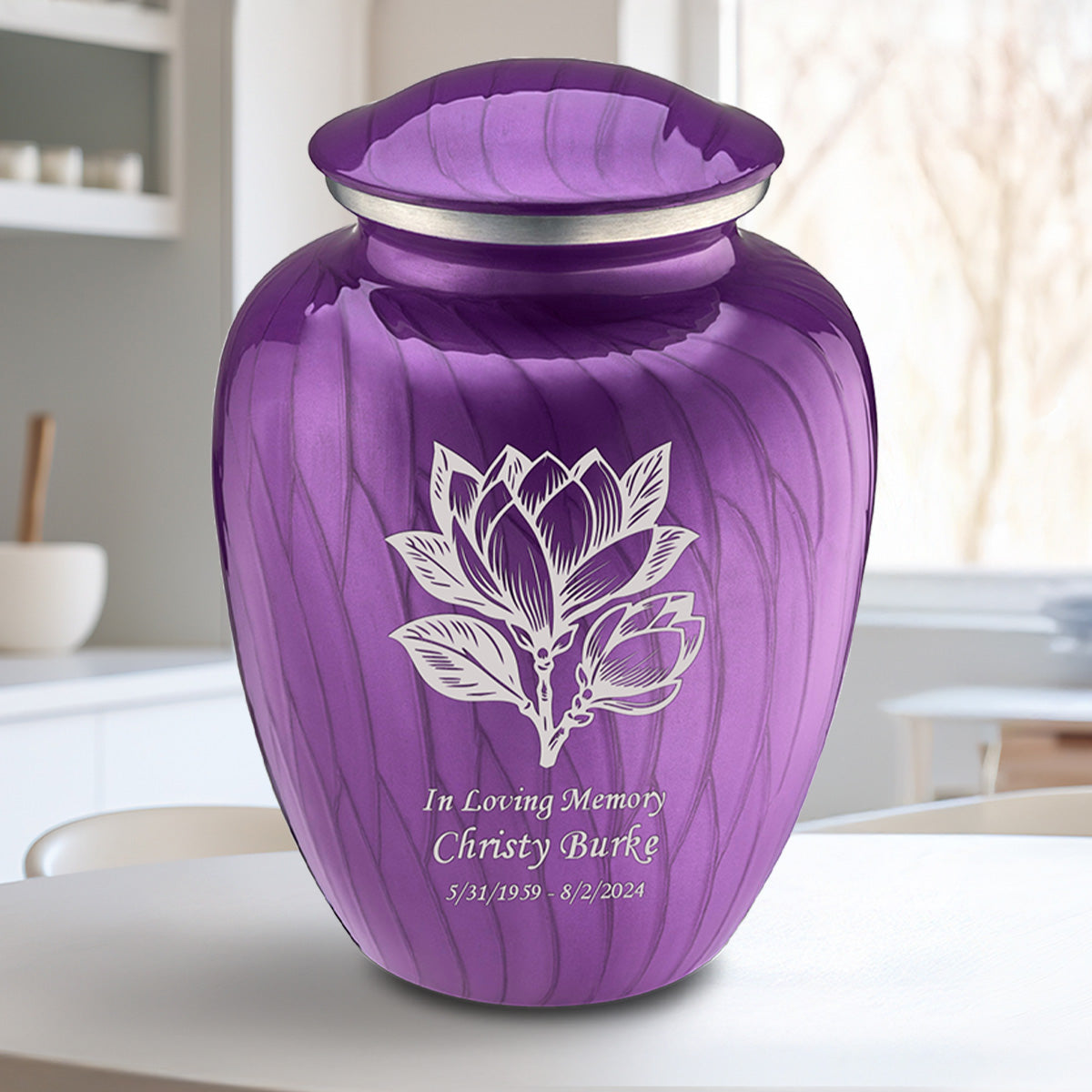 Adult Embrace Pearl Purple Magnolia Flower Cremation Urn