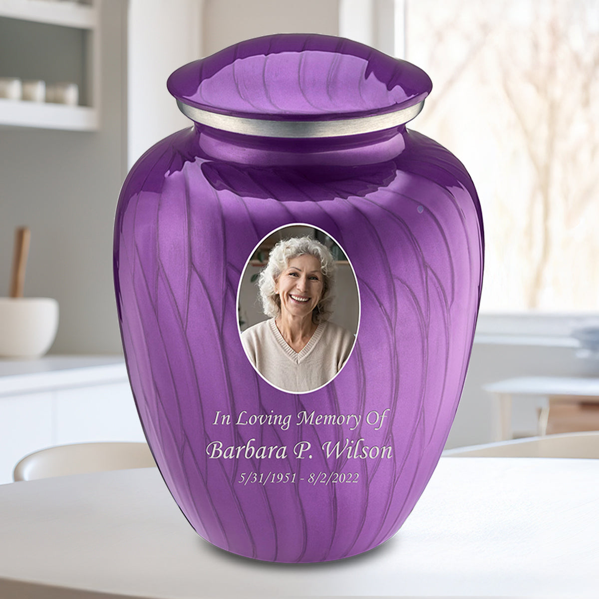 Adult Embrace Pearl Purple Portrait Cremation Urn