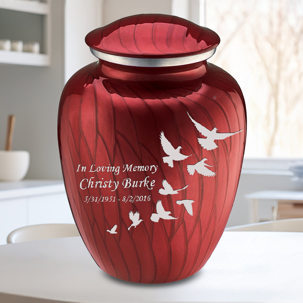 Adult Embrace Pearl Candy Red Doves Cremation Urn