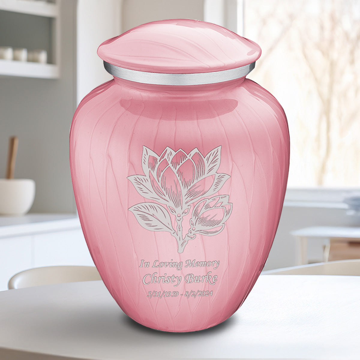 Adult Embrace Pearl Pink Magnolia Flower Cremation Urn