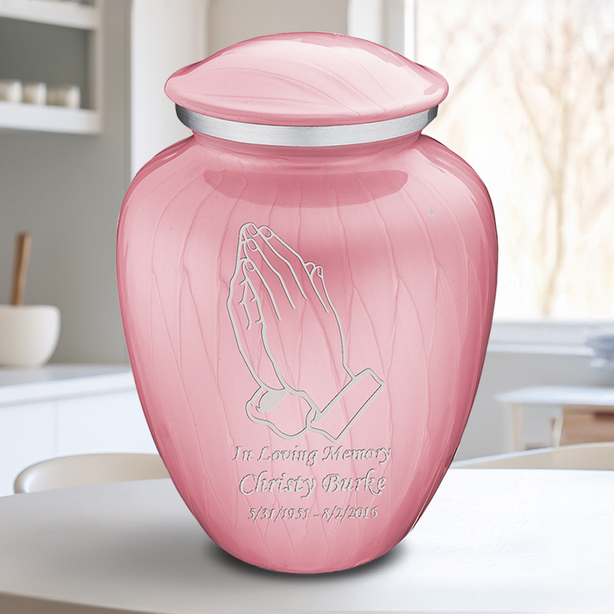 Adult Embrace Pearl Pink Praying Hands Cremation Urn
