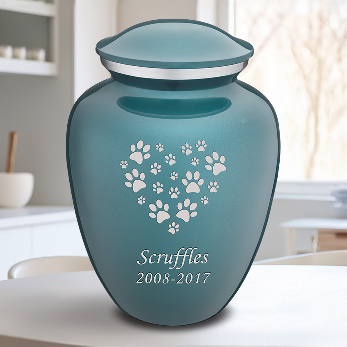 Large Embrace Teal Heart Paws Pet Cremation Urn