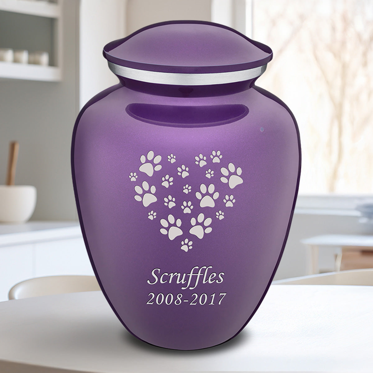 Large Embrace Purple Heart Paws Pet Cremation Urn