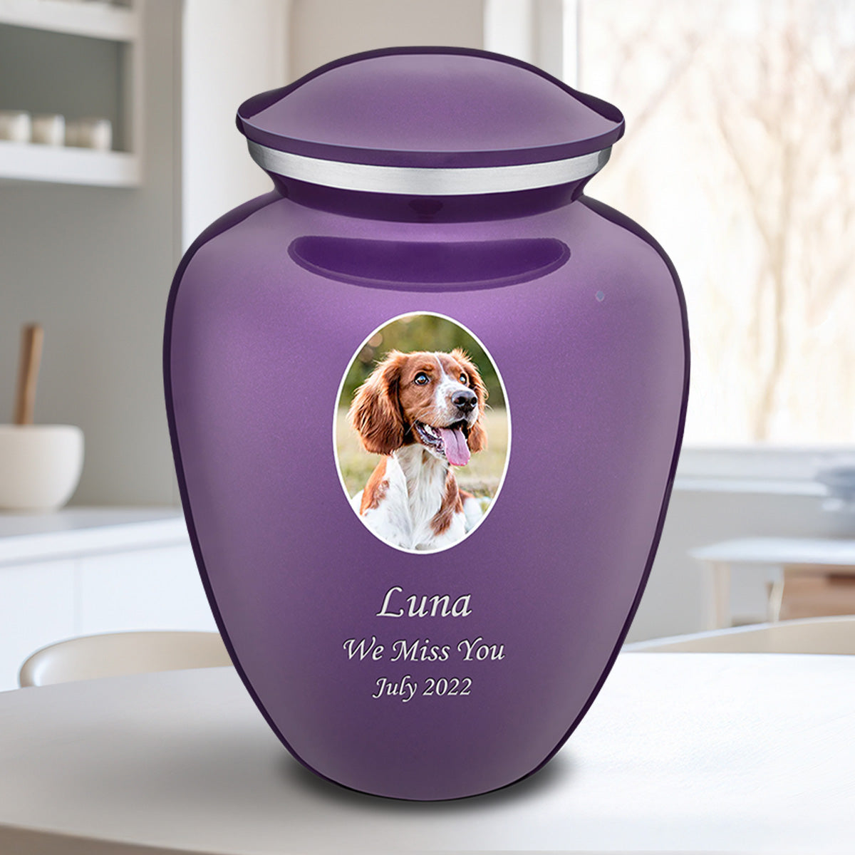 Adult Pet Embrace Purple Portrait Cremation Urn