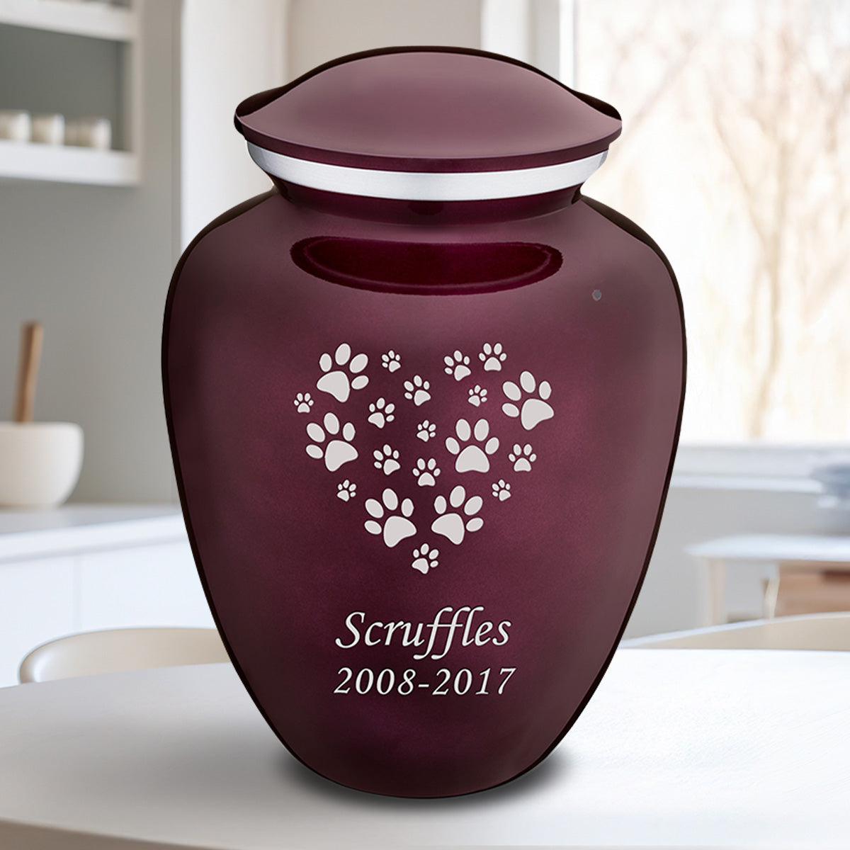 Large Embrace Cherry Purple Heart Paws Pet Cremation Urn