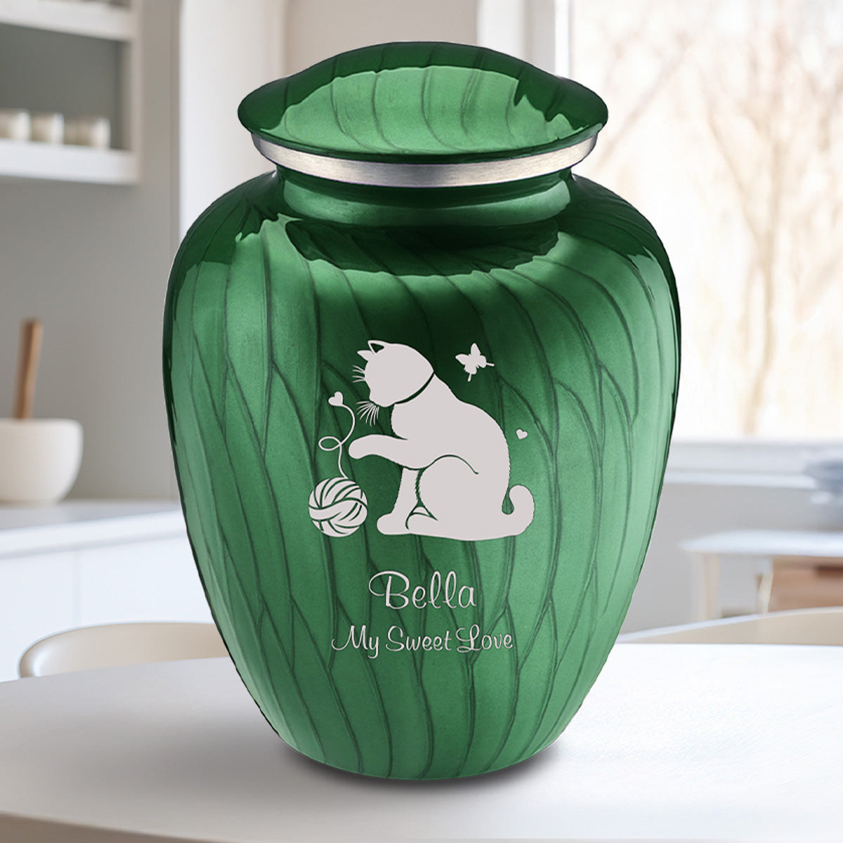 Large Embrace Pearl Green Pet Fun Cat Cremation Urn