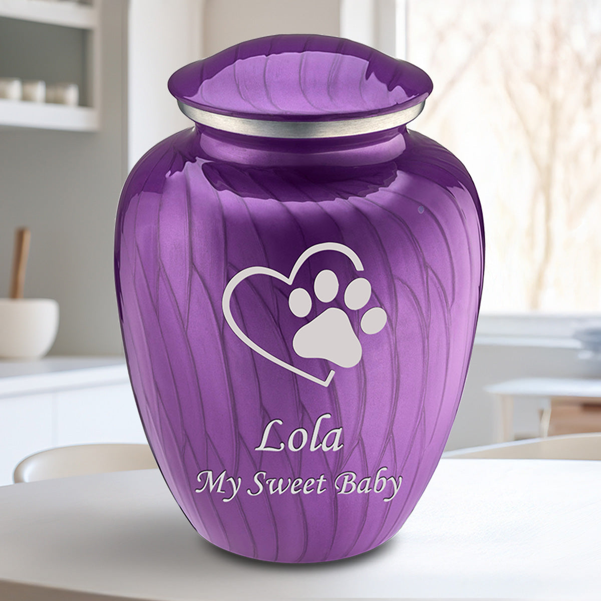 Large Embrace Pearl Purple Single Paw Heart Pet Cremation Urn