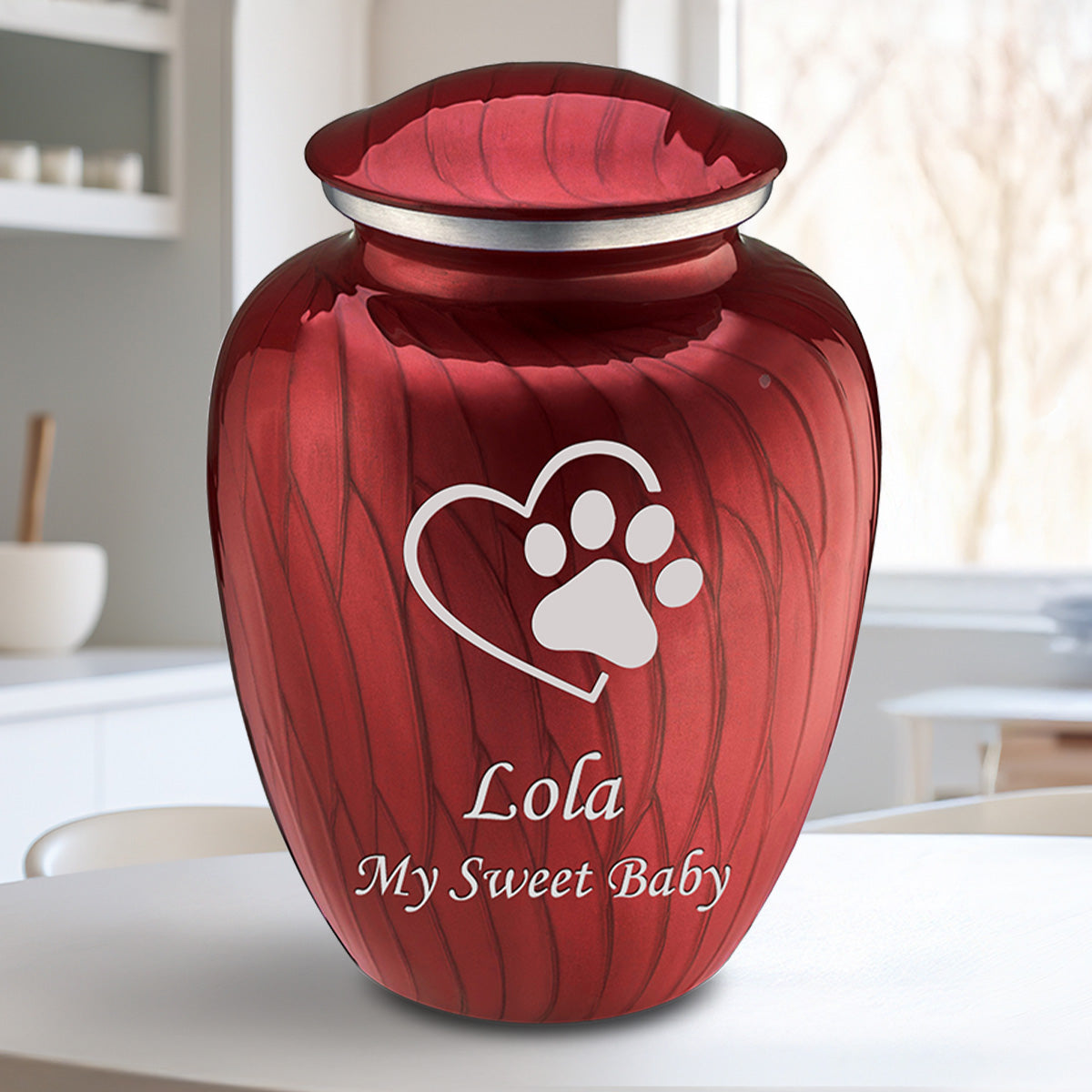 Large Embrace Pearl Candy Red Single Paw Heart Pet Cremation Urn