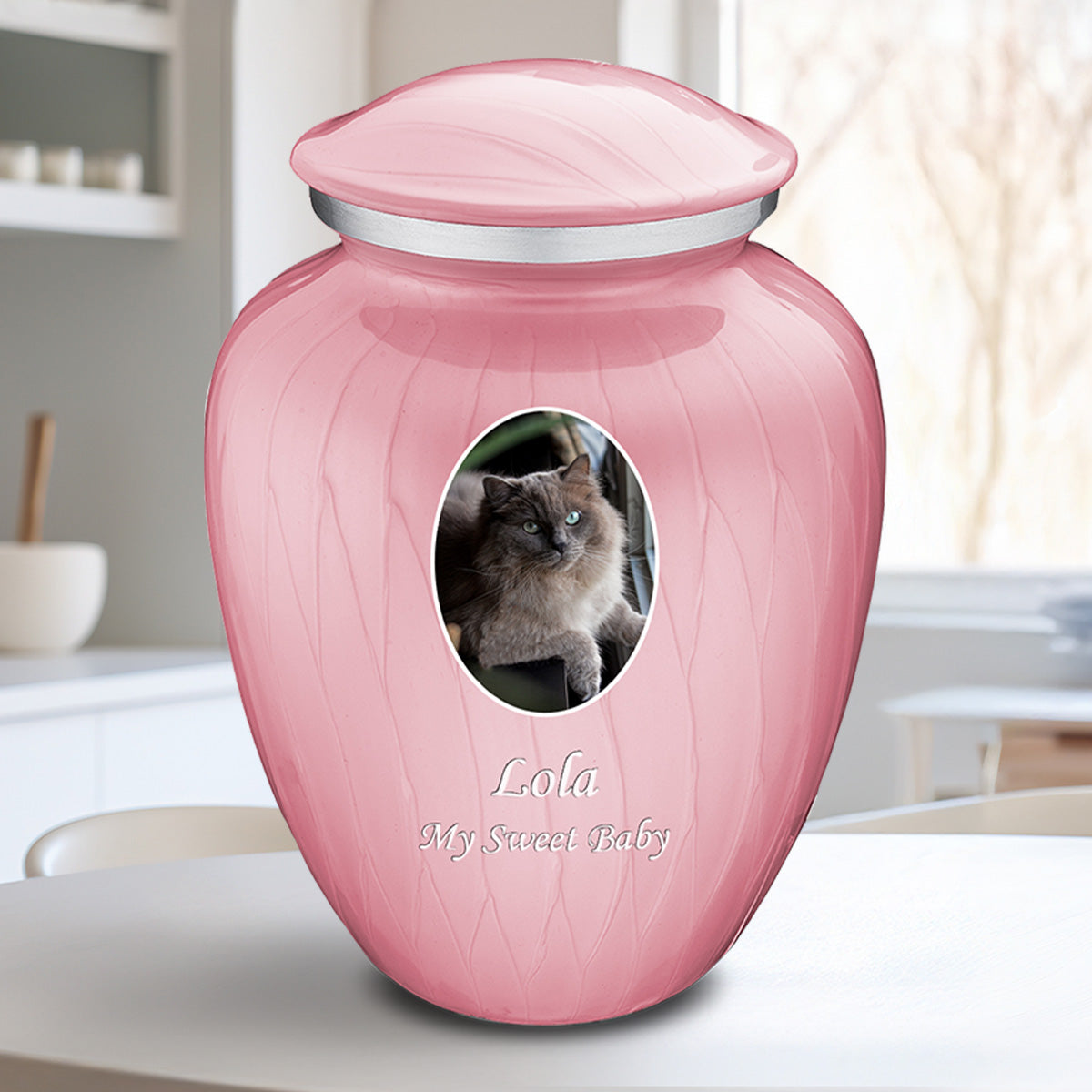 Adult Pet Embrace Pearl Pink Portrait Cremation Urn