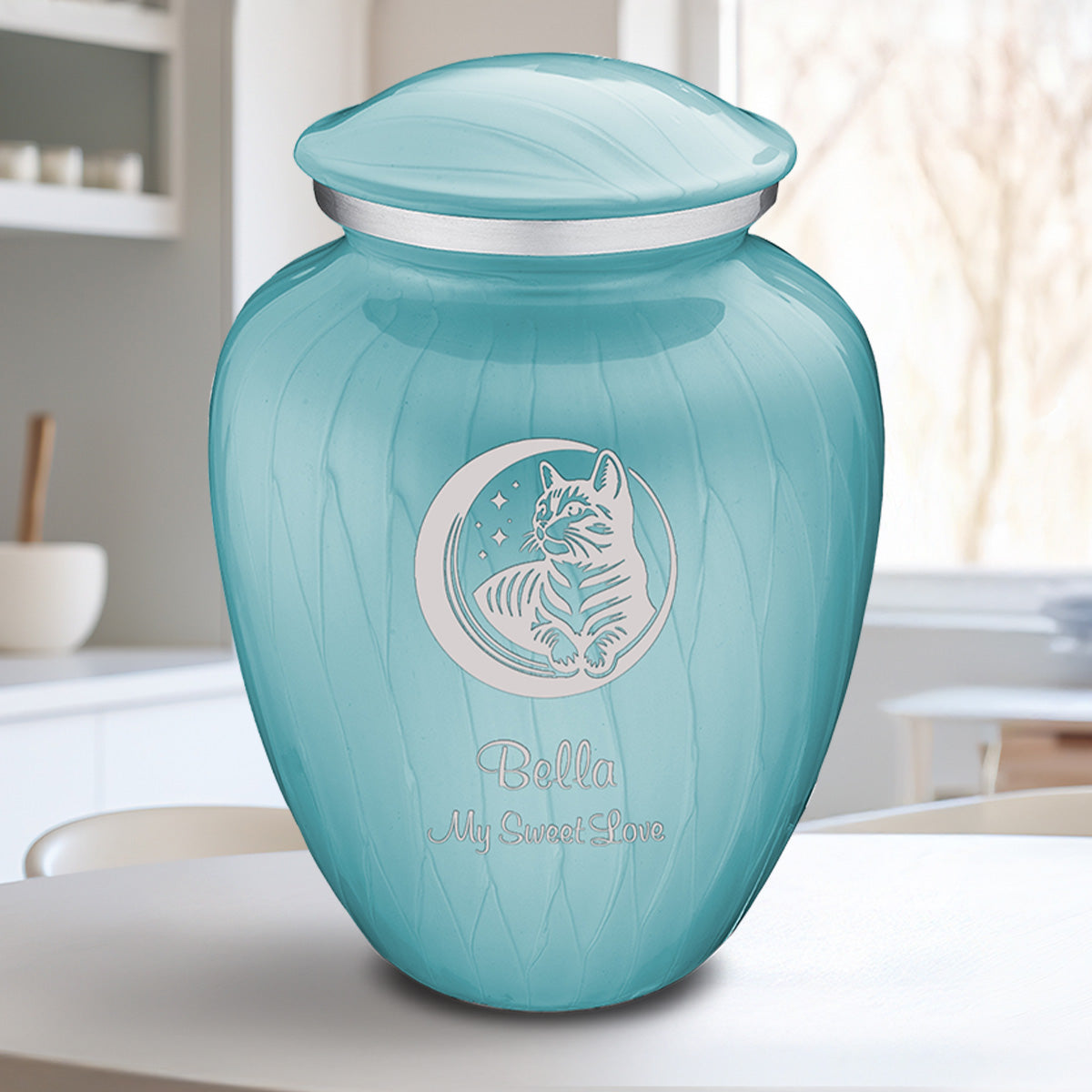 Large Embrace Pearl Light Blue Pet Cute Cat Cremation Urn