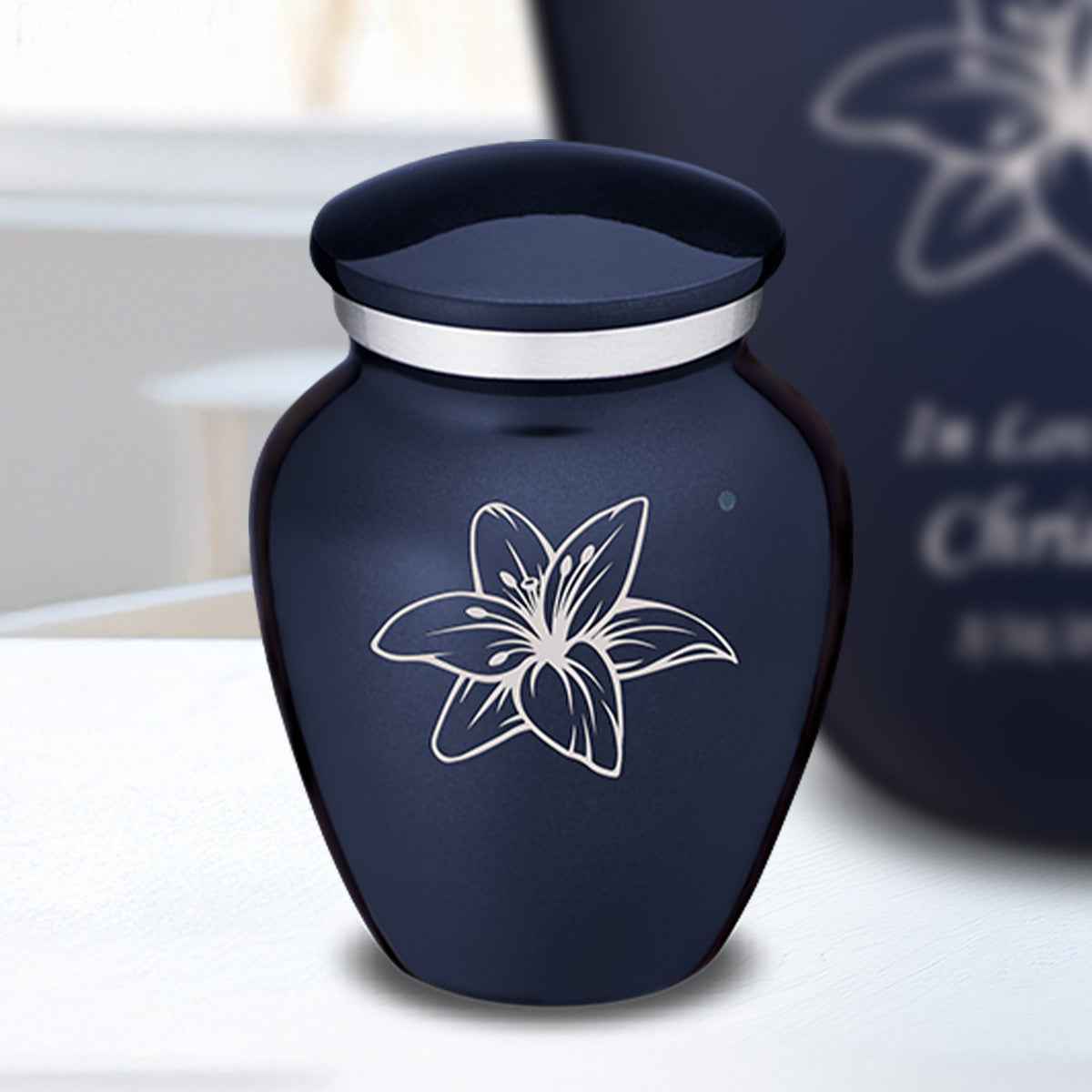Keepsake Embrace Cobalt Blue Lily Cremation Urn