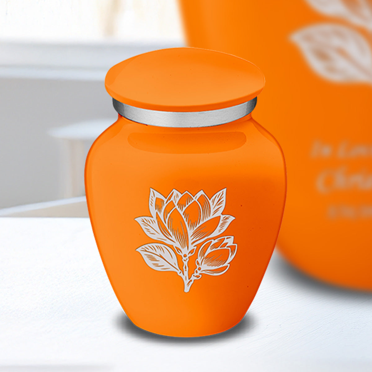 Keepsake Embrace Burnt Orange Magnolia Flower Cremation Urn
