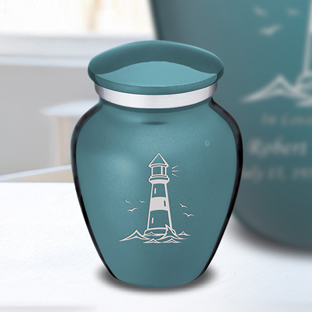 Keepsake Embrace Teal Lighthouse Cremation Urn