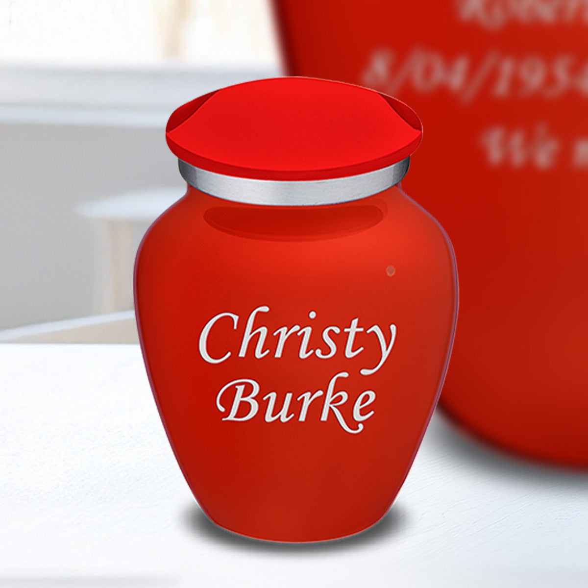 Keepsake Embrace Bright Red Custom Engraved Cremation Urn