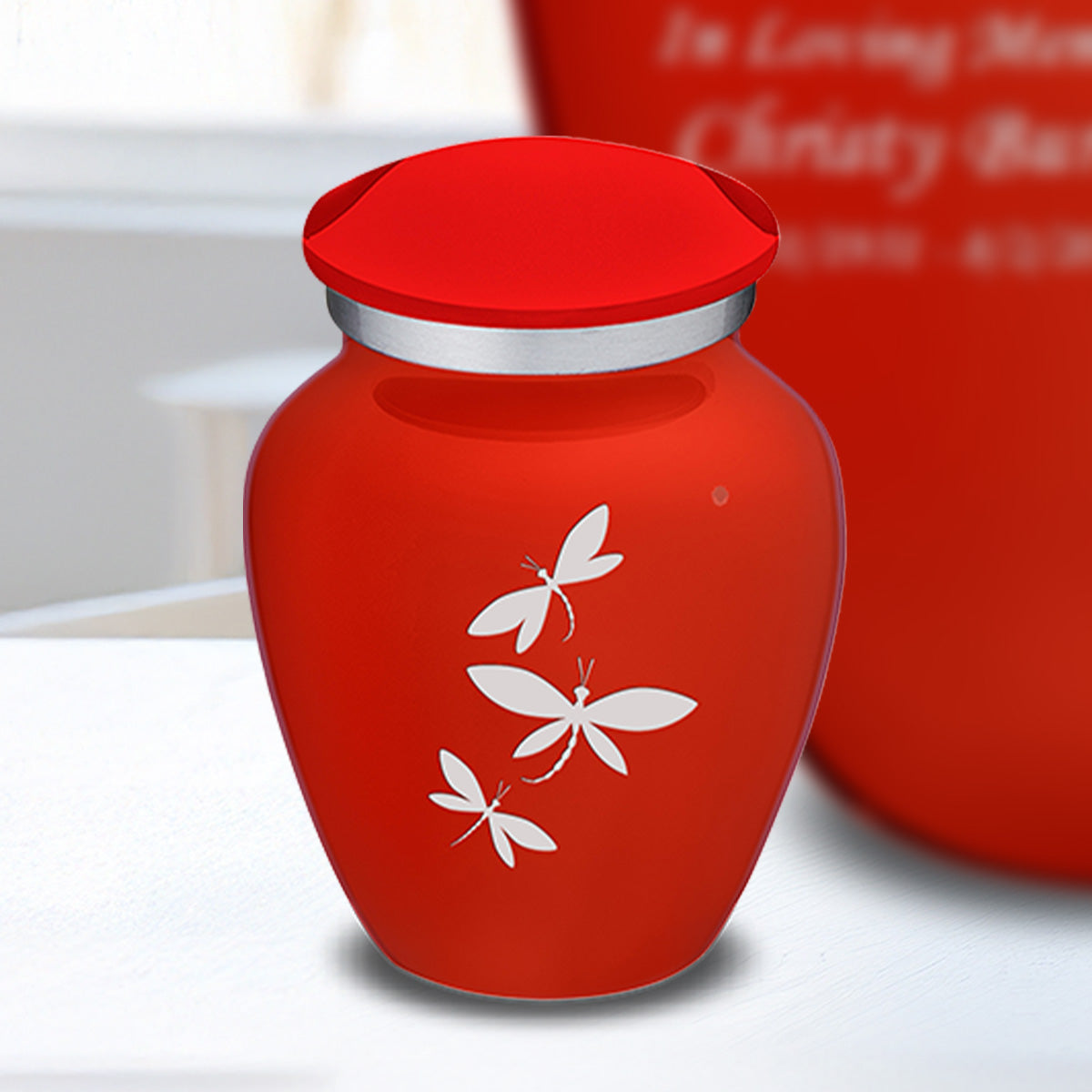 Keepsake Embrace Bright Red Dragonflies Cremation Urn
