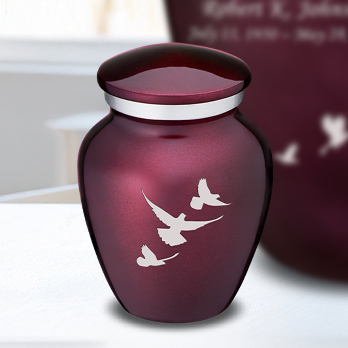 Keepsake Embrace Cherry Purple Doves Cremation Urn
