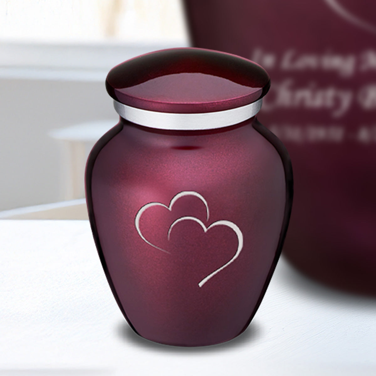 Keepsake Embrace Cherry Purple Hearts Cremation Urn
