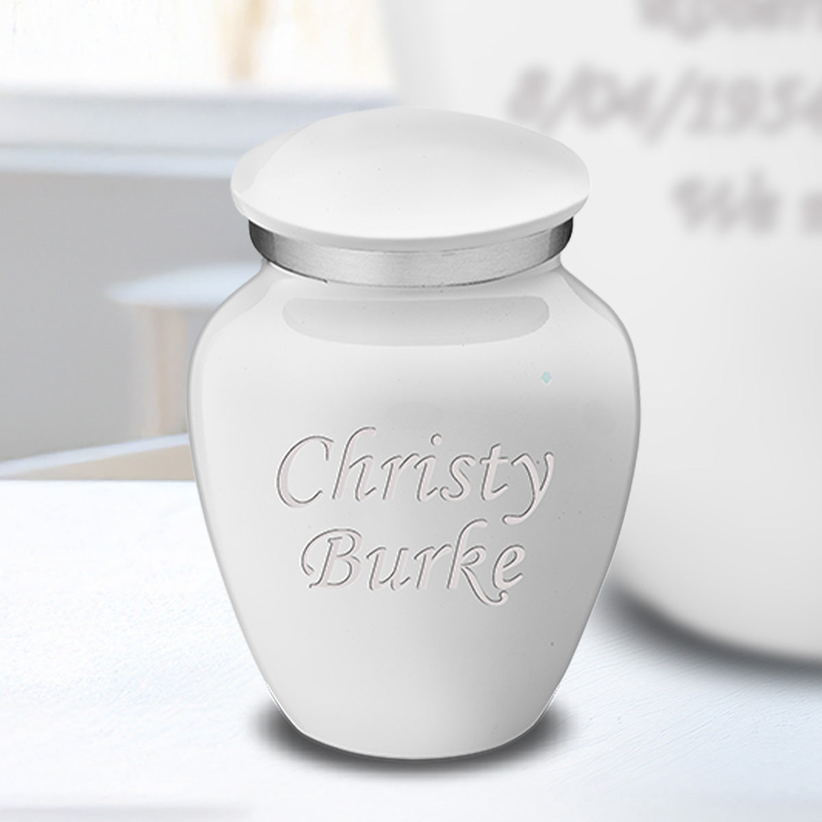 Keepsake Embrace White Custom Engraved Cremation Urn