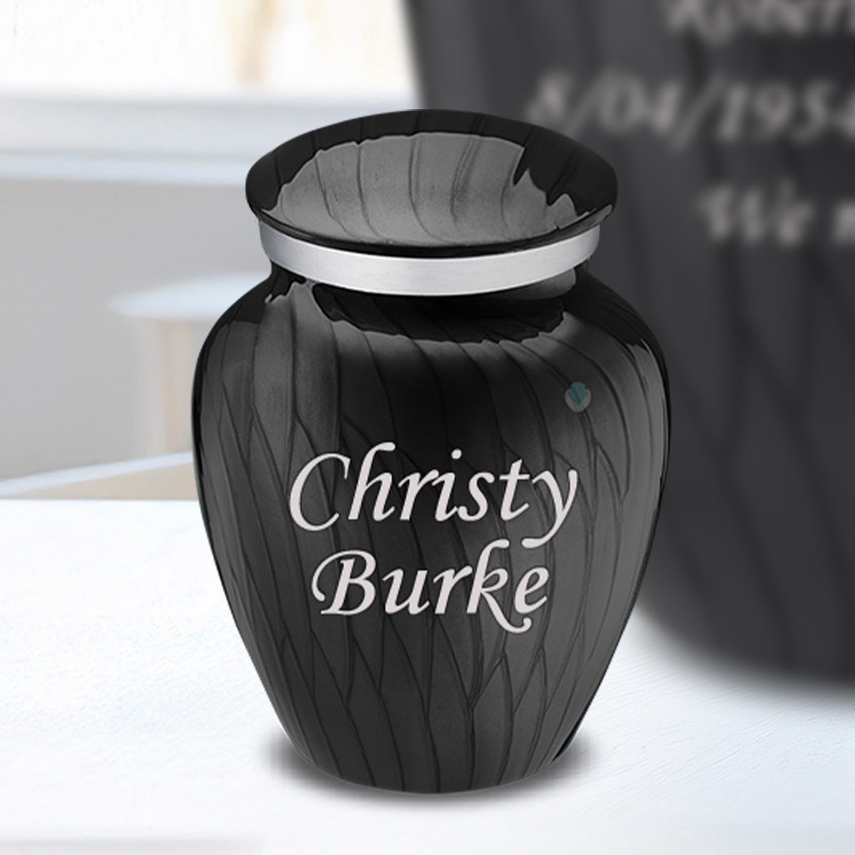 Keepsake Embrace Pearl Black Custom Engraved Cremation Urn