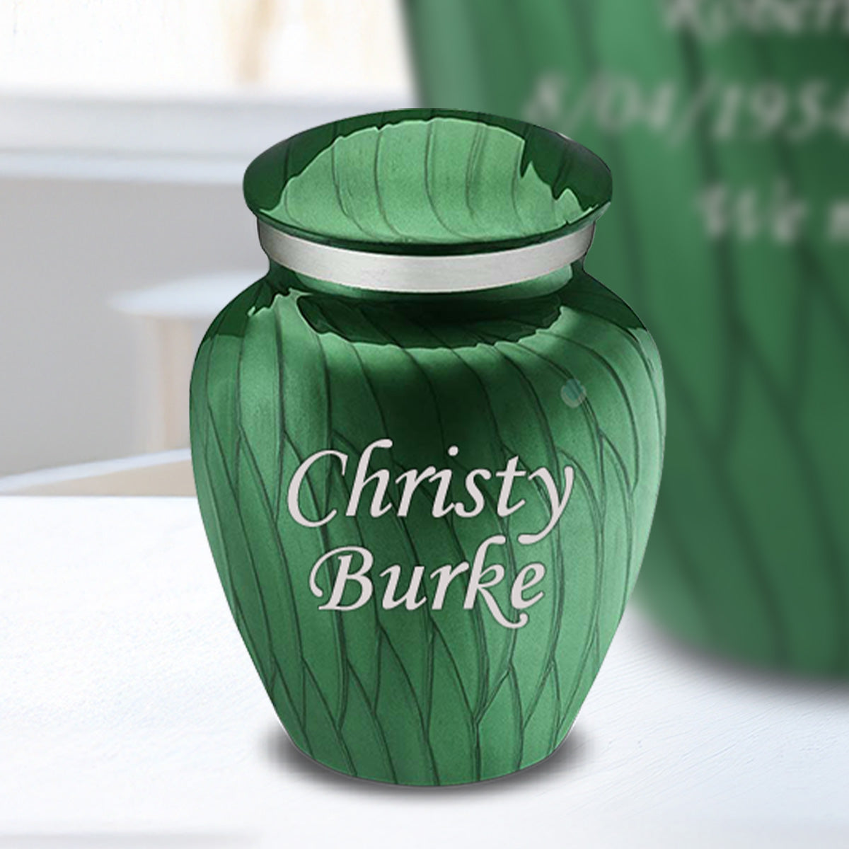 Keepsake Embrace Pearl Green Custom Engraved Cremation Urn