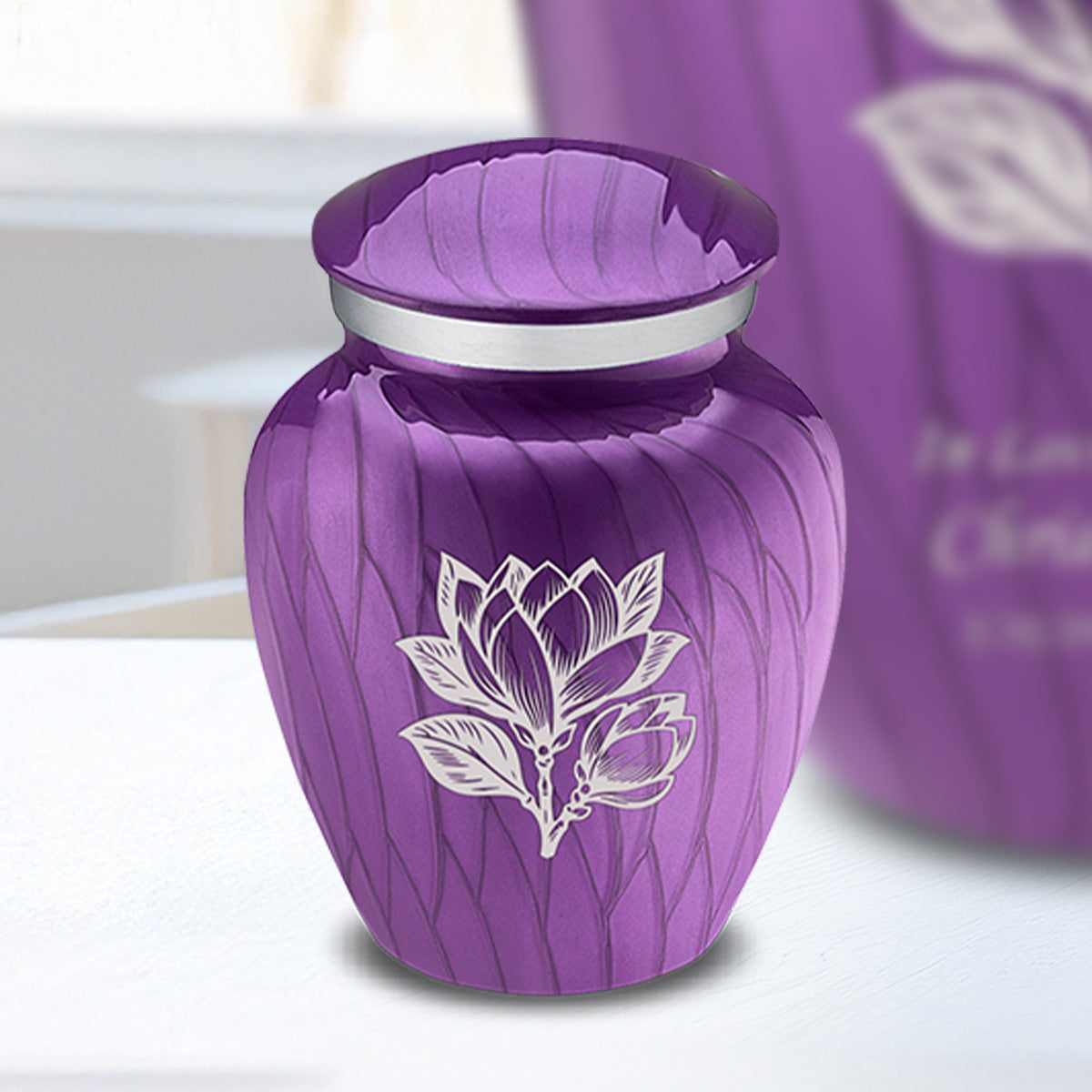 Keepsake Embrace Pearl Purple Magnolia Flower Cremation Urn