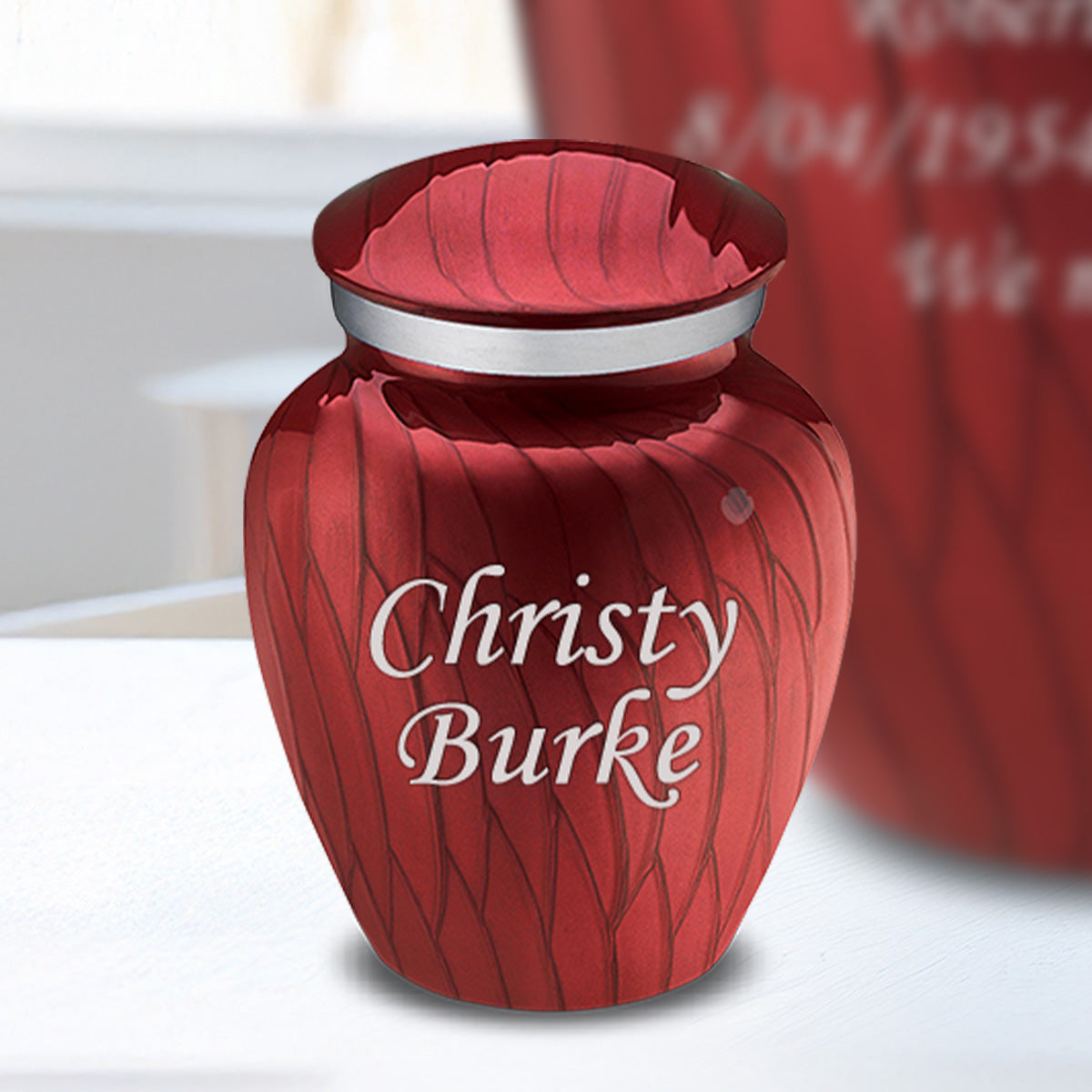 Keepsake Embrace Pearl Candy Red Custom Engraved Cremation Urn