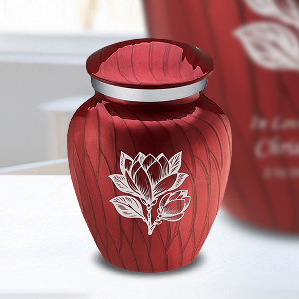 Keepsake Embrace Pearl Candy Red Magnolia Flower Cremation Urn