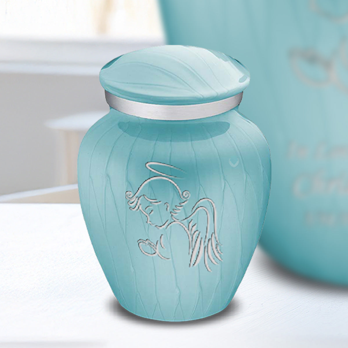 Keepsake Embrace Pearl Light Blue Angel Cremation Urn