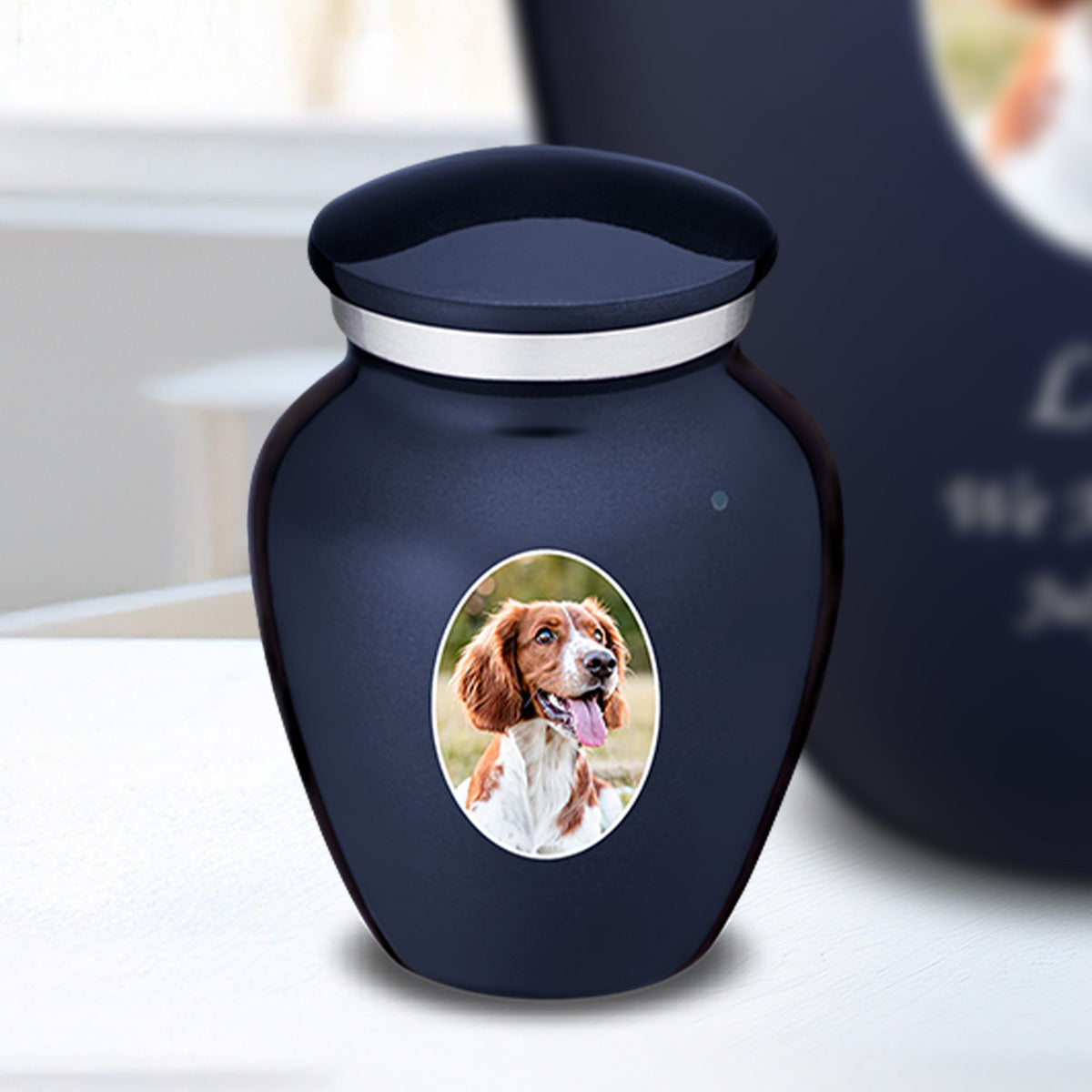 Keepsake Pet Embrace Cobalt Blue Portrait Cremation Urn
