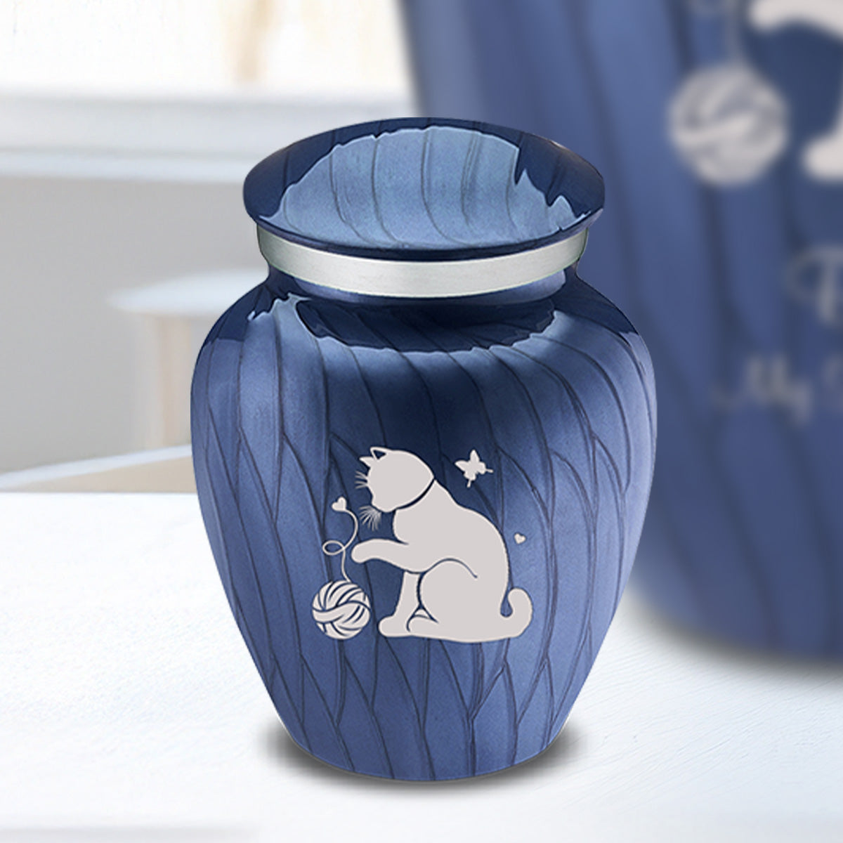 Keepsake Embrace Pearl Cobalt Blue Pet Fun Cat Cremation Urn