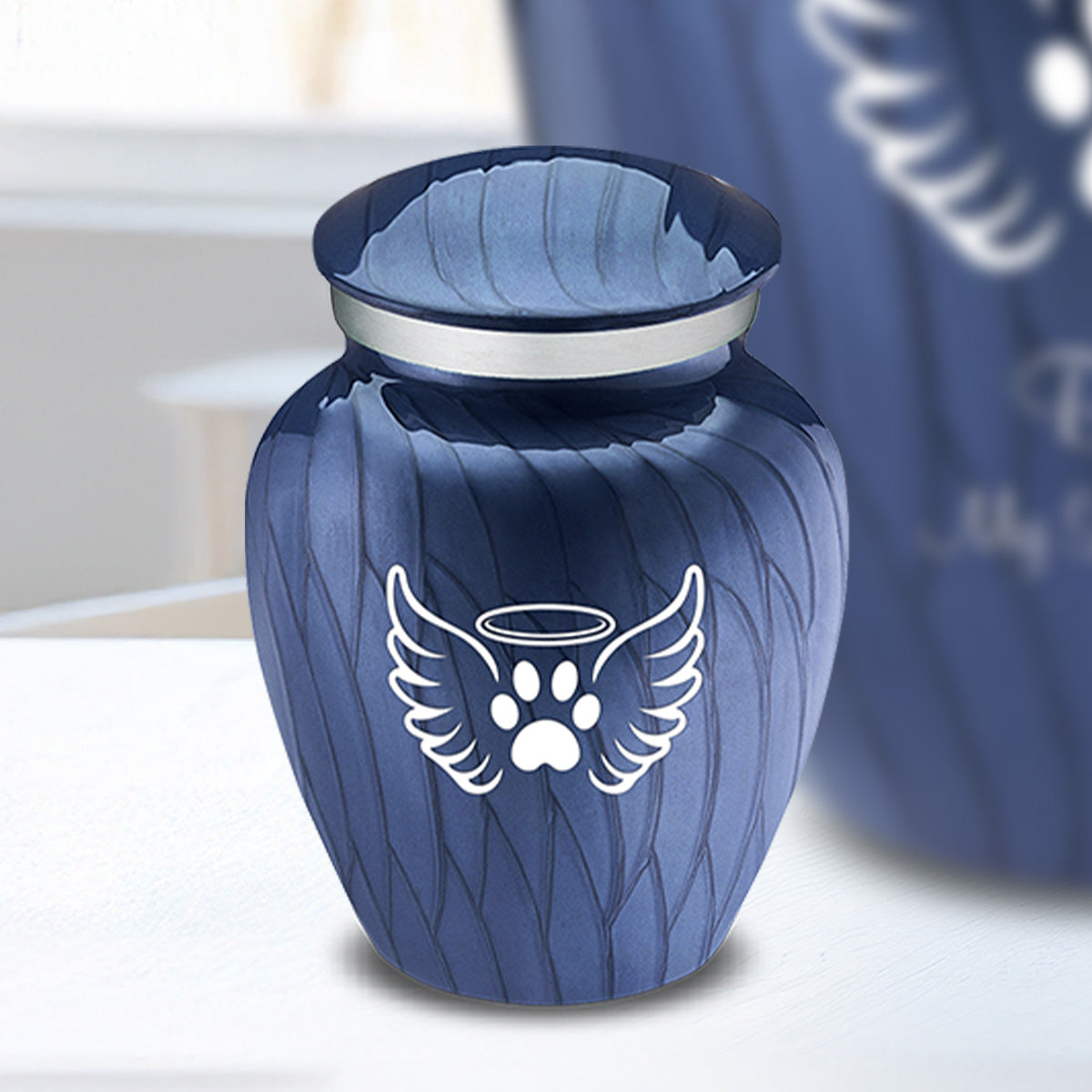 Keepsake Embrace Pearl Cobalt Blue Pet Angel Wings Cremation Urn