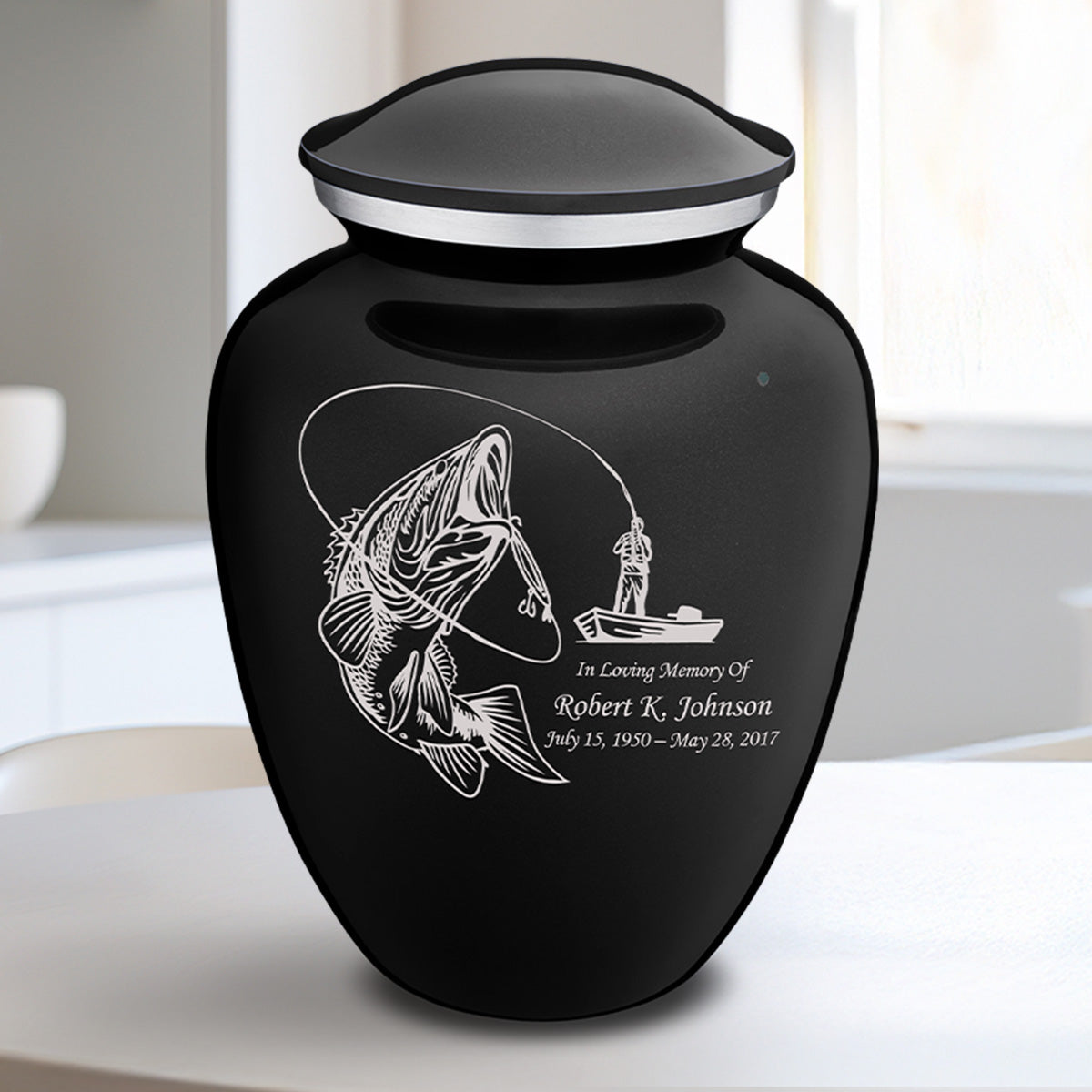 Medium Embrace Black Fishing Cremation Urn