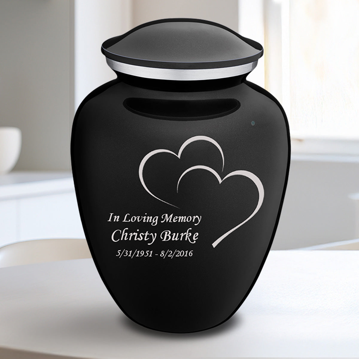 Medium Embrace Black Hearts Cremation Urn
