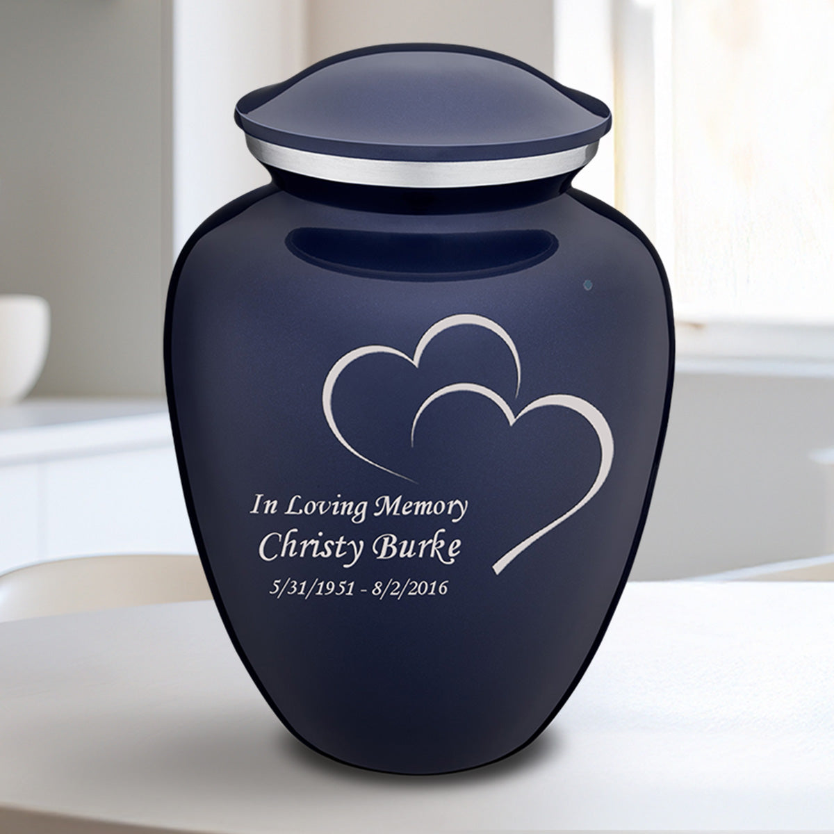 Medium Embrace Cobalt Blue Hearts Cremation Urn
