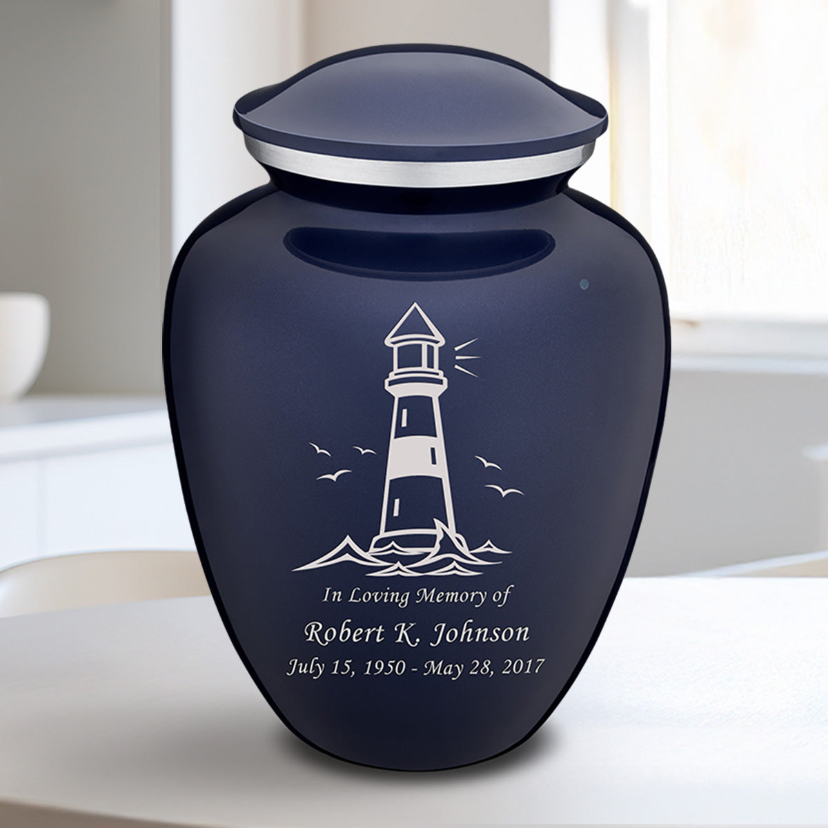 Medium Embrace Cobalt Blue Lighthouse Cremation Urn