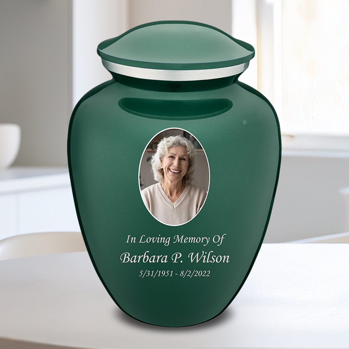 Medium Embrace Green Portrait Cremation Urn