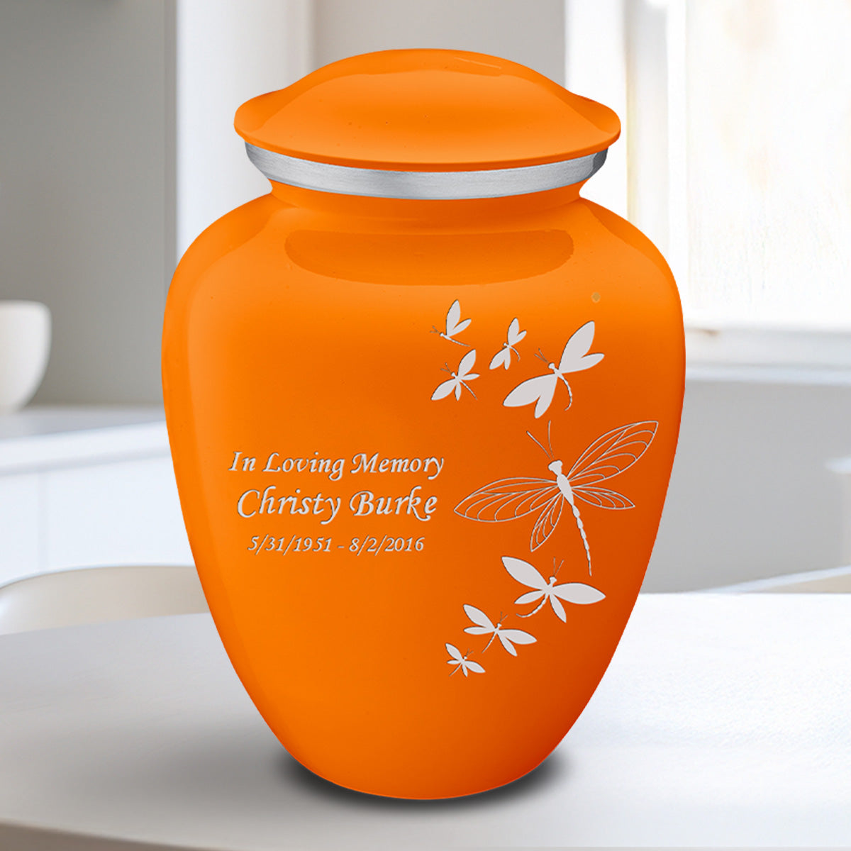 Medium Embrace Burnt Orange Dragonflies Cremation Urn