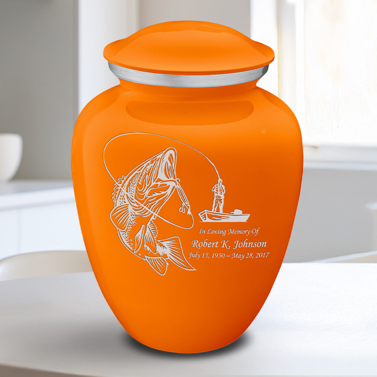 Medium Embrace Burnt Orange Fishing Cremation Urn