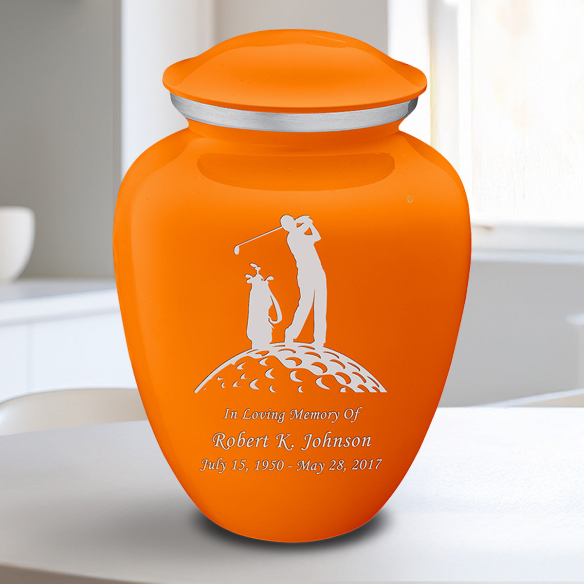 Medium Embrace Burnt Orange Golfer Cremation Urn