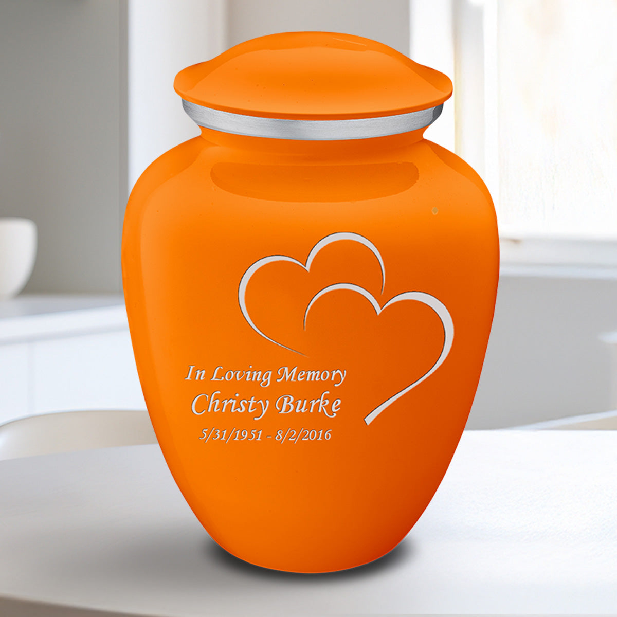 Medium Embrace Burnt Orange Hearts Cremation Urn