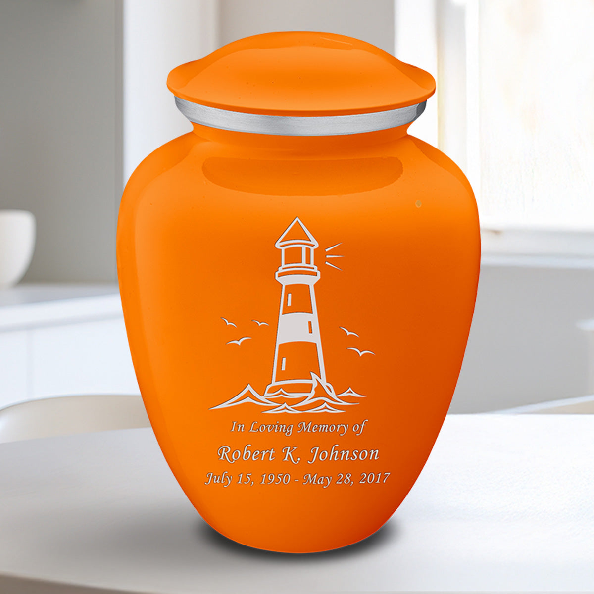 Medium Embrace Burnt Orange Lighthouse Cremation Urn