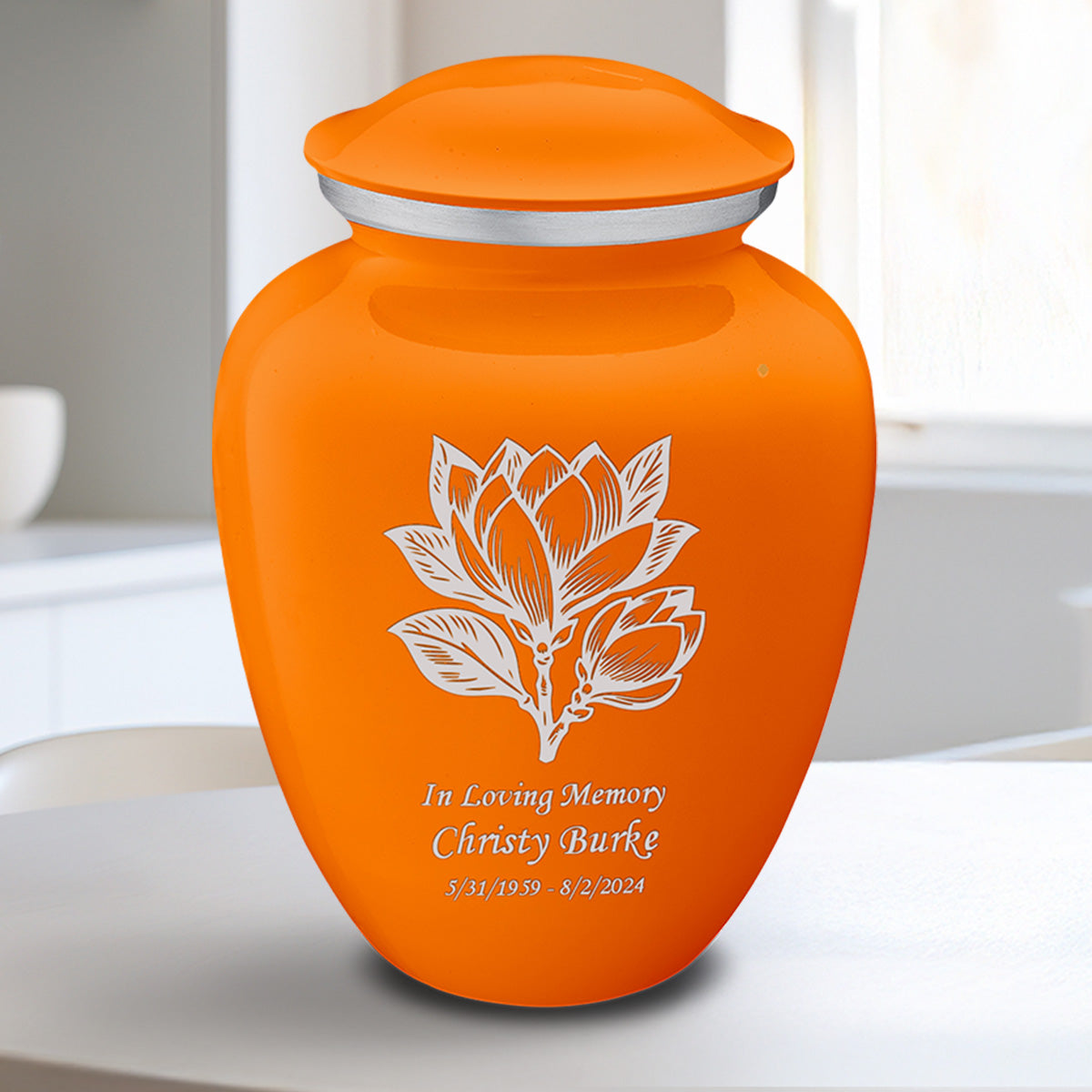 Medium Embrace Burnt Orange Magnolia Flower Cremation Urn