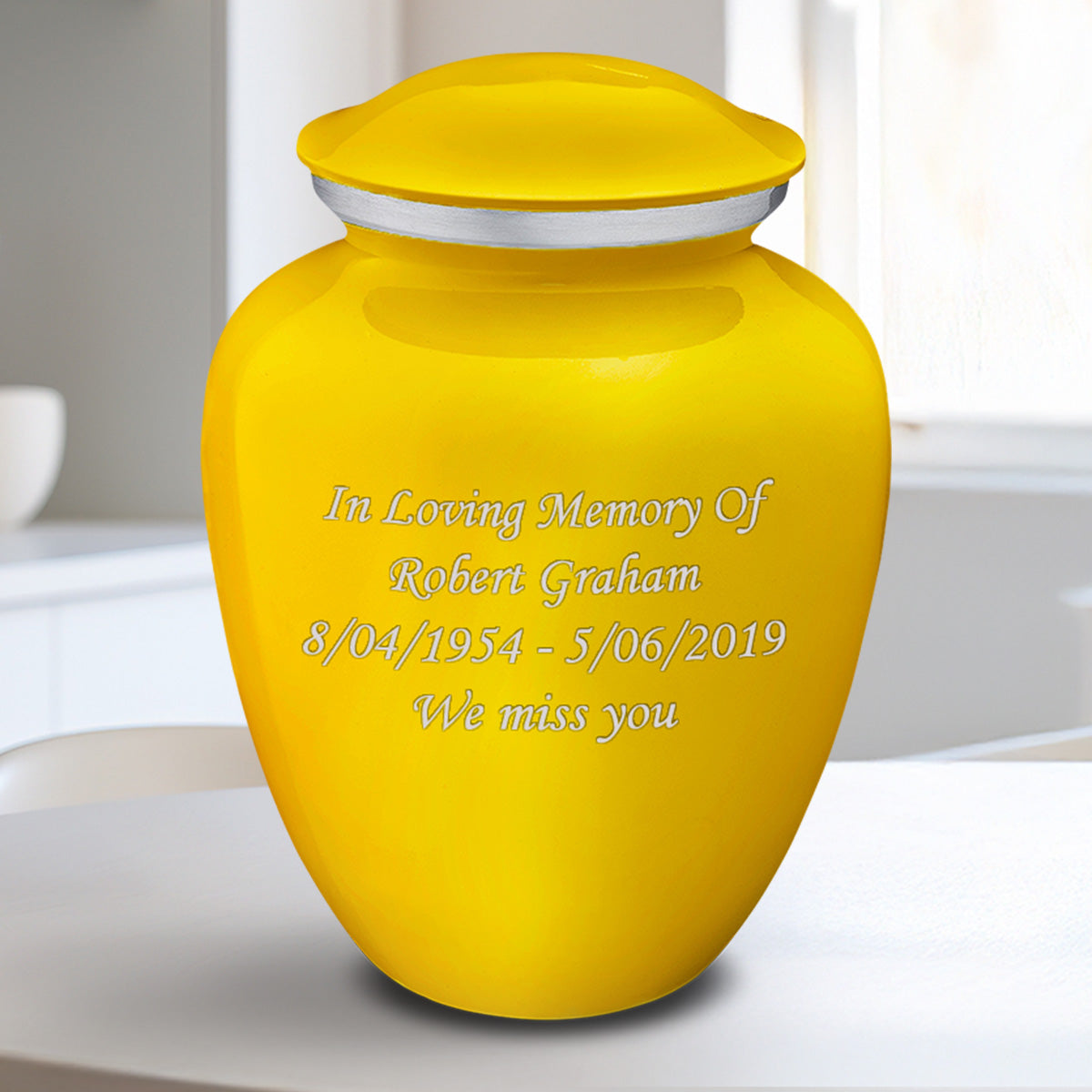 Medium Embrace Yellow Custom Engraved Cremation Urn